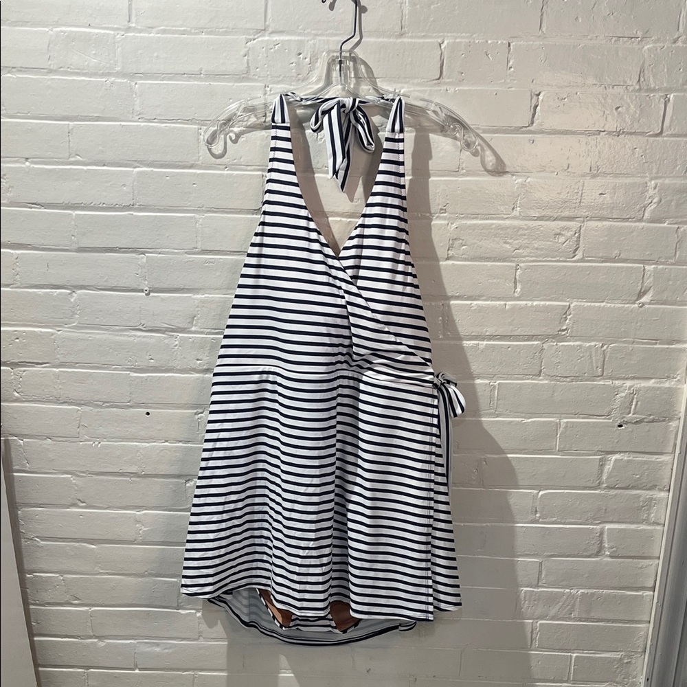 J. Crew Navy and White Striped Wrap Swimsuit NWT